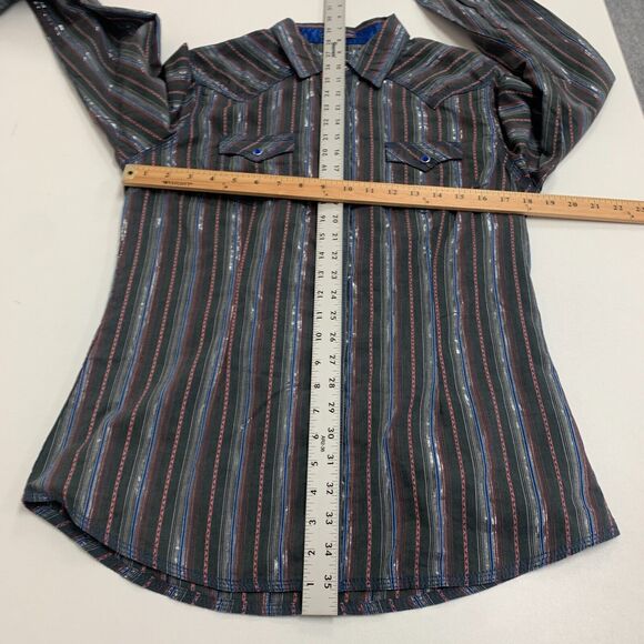 Wrangler Rock 47 Shirt Women M Medium Stripe Cotton Blend Rhinestone Snap Button - Picture 6 of 9